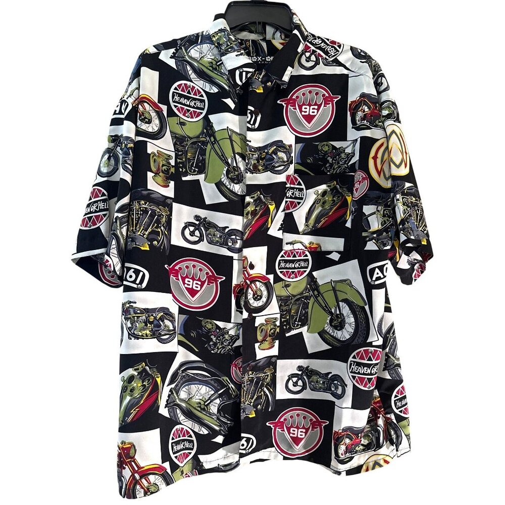 Men's Box Office Island Brand Button-Down Casual Shirt Motorcycle Theme Size L